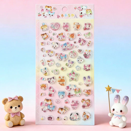 3D Puffy Stickers | Japanese-Style Crystal Glow Animal Moments