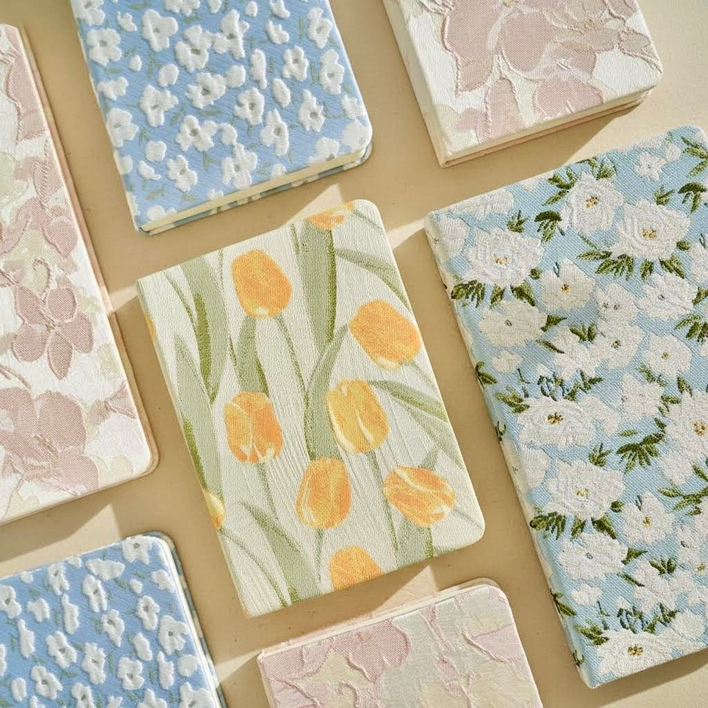 A5/A6 | Fabric Hardcover | Plain Notebook - Japanese-style Floral, Flower Blossom