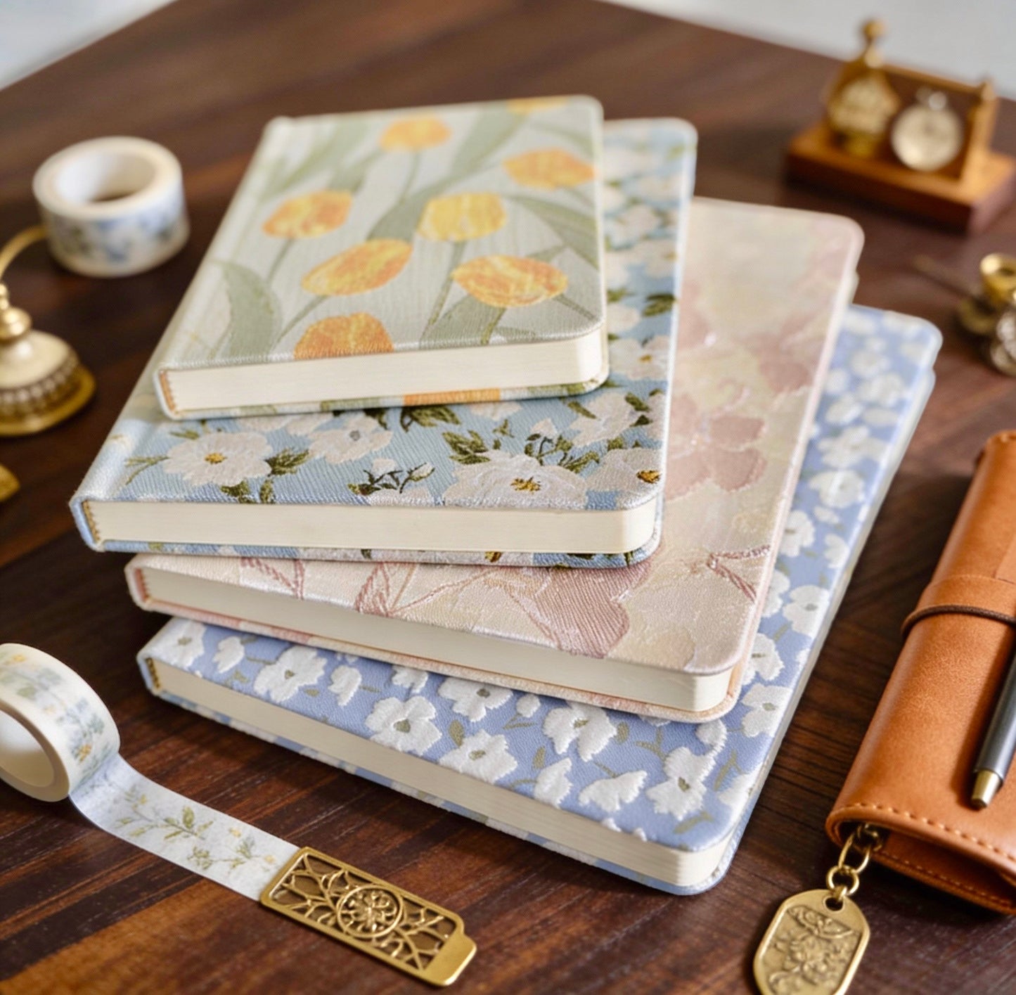 A5/A6 | Fabric Hardcover | Plain Notebook - Japanese-style Floral, Flower Blossom