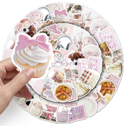 50 Pcs Individual Stickers | Pink Bow Cuties