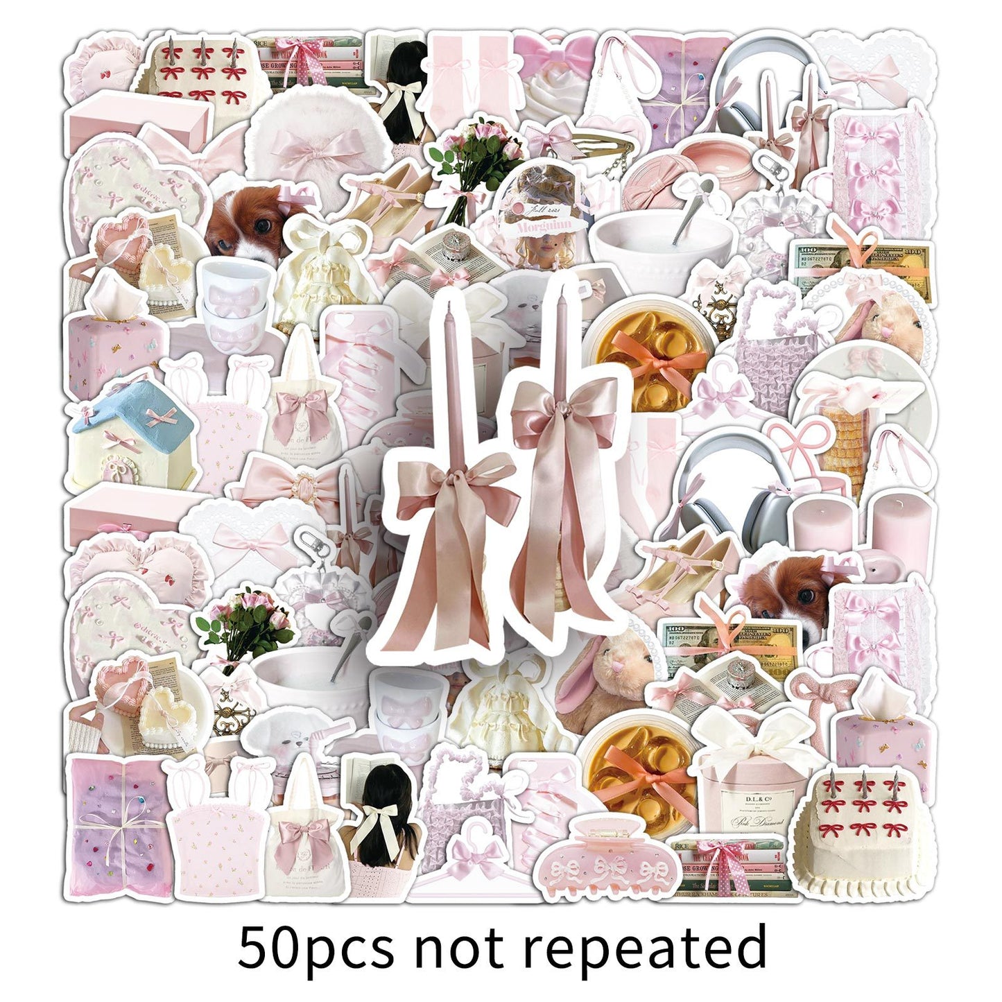 50 Pcs Individual Stickers | Pink Bow Cuties