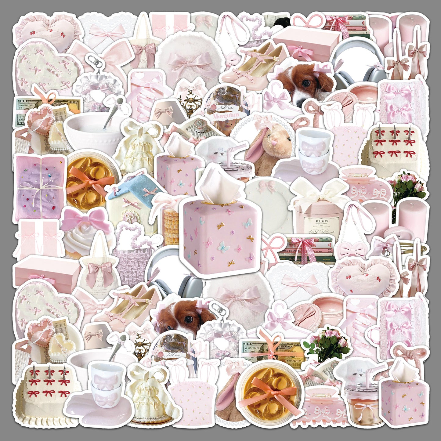 50 Pcs Individual Stickers | Pink Bow Cuties