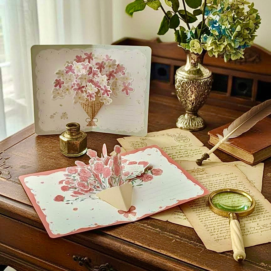 3D Pop-Up Elegant Flower Bouquet Thank You Card Greeting Card