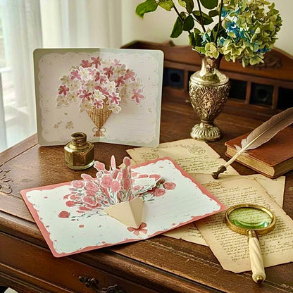 3D Pop-Up Elegant Flower Bouquet Thank You Card Greeting Card