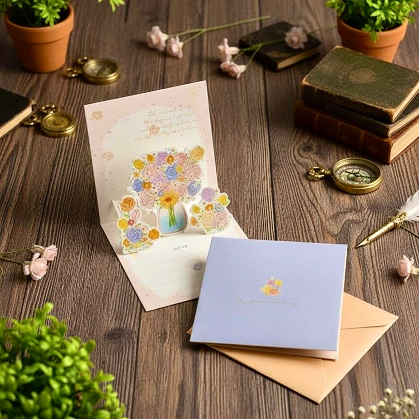 3D Pop-Up Elegant Flower Bouquet Thank You Card Greeting Card