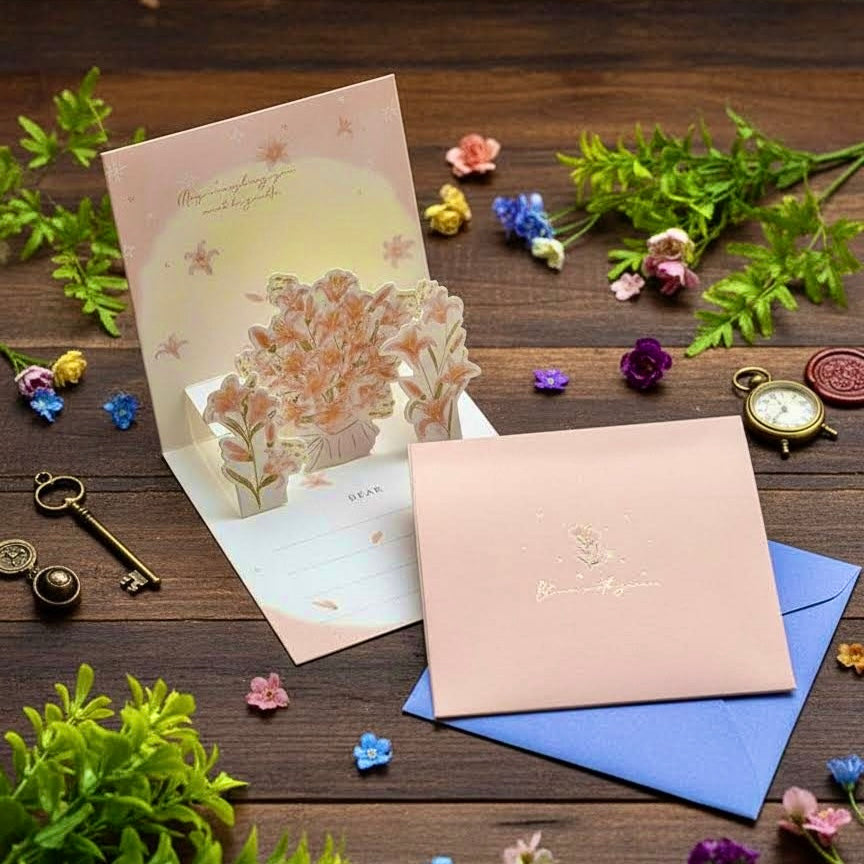 3D Pop-Up Elegant Flower Bouquet Thank You Card Greeting Card