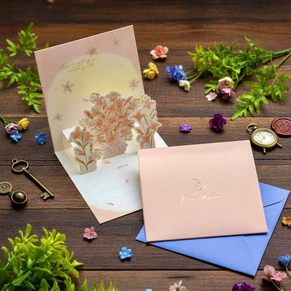 3D Pop-Up Elegant Flower Bouquet Thank You Card Greeting Card