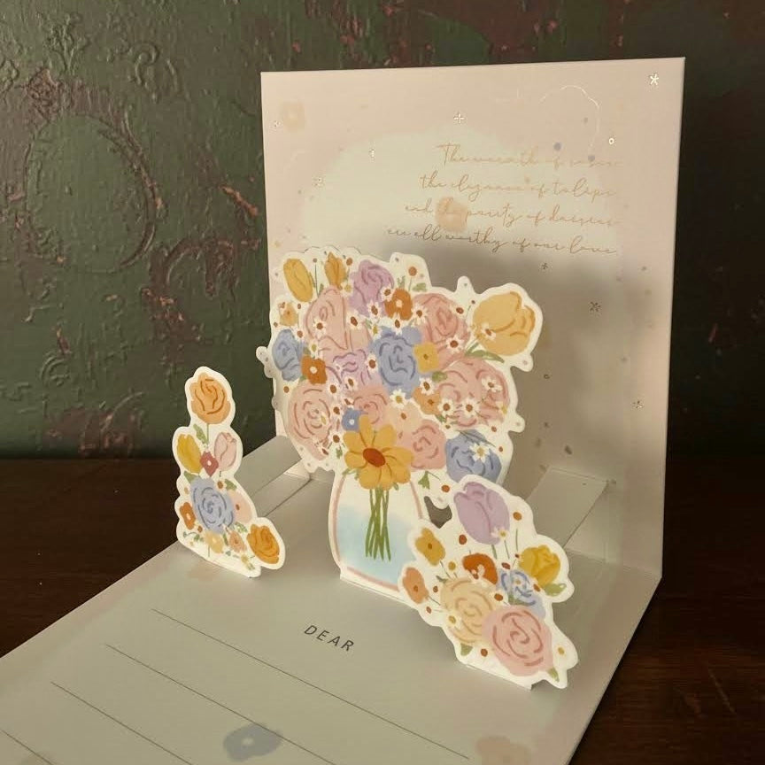 3D Pop-Up Elegant Flower Bouquet Thank You Card Greeting Card