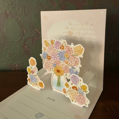 3D Pop-Up Elegant Flower Bouquet Thank You Card Greeting Card