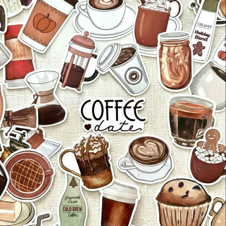50 Pcs Individual Stickers | Coffee Moments Collection