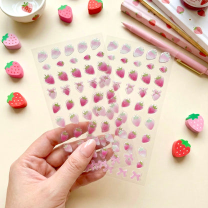 3D Glass-like Epoxy Stickers | Kawaii Pinky Strawberry