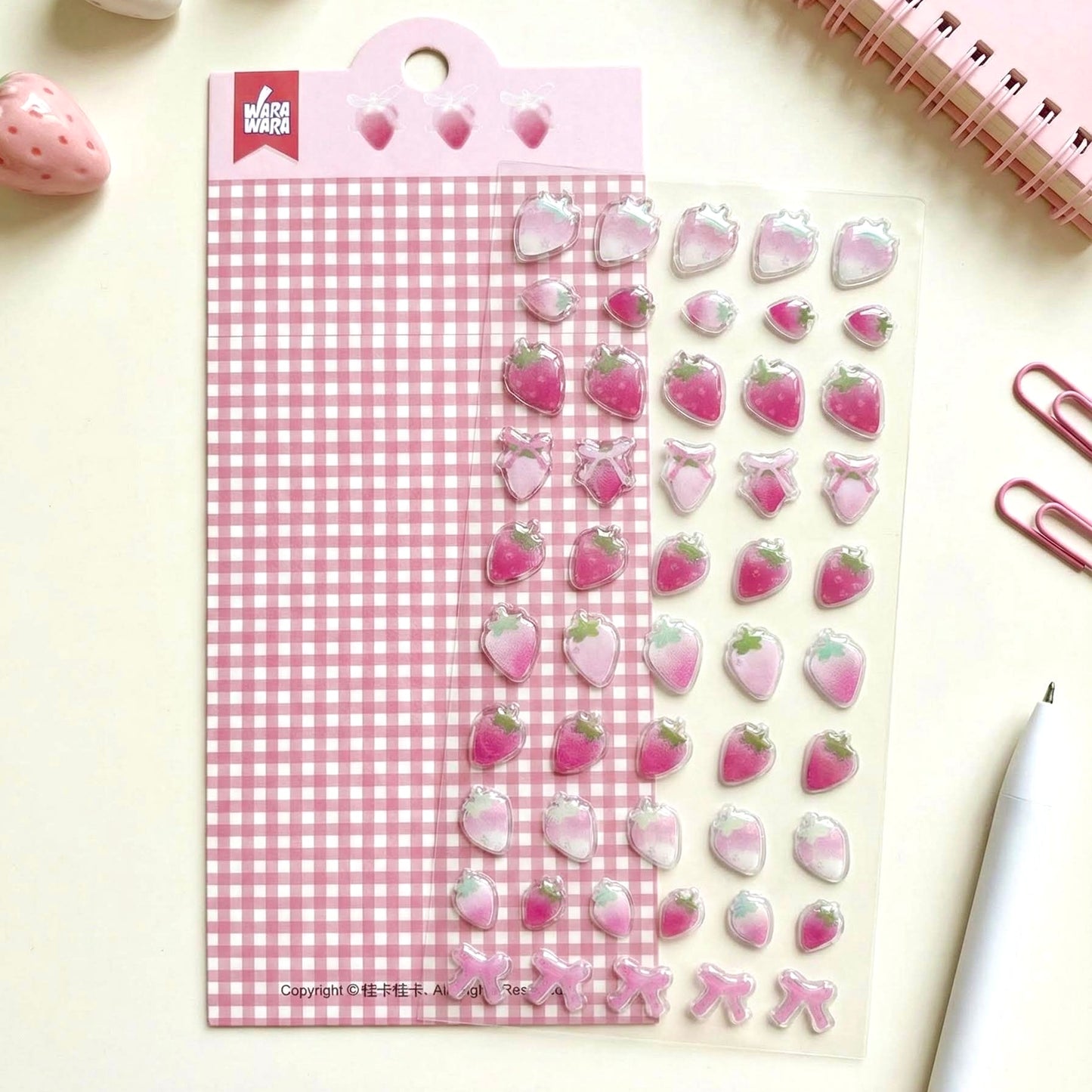 3D Glass-like Epoxy Stickers | Kawaii Pinky Strawberry