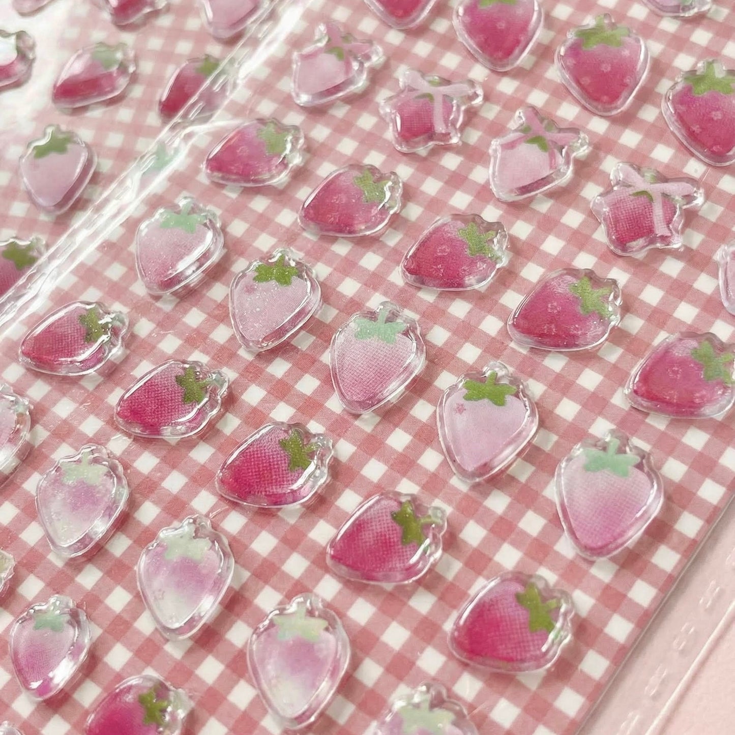 3D Glass-like Epoxy Stickers | Kawaii Pinky Strawberry