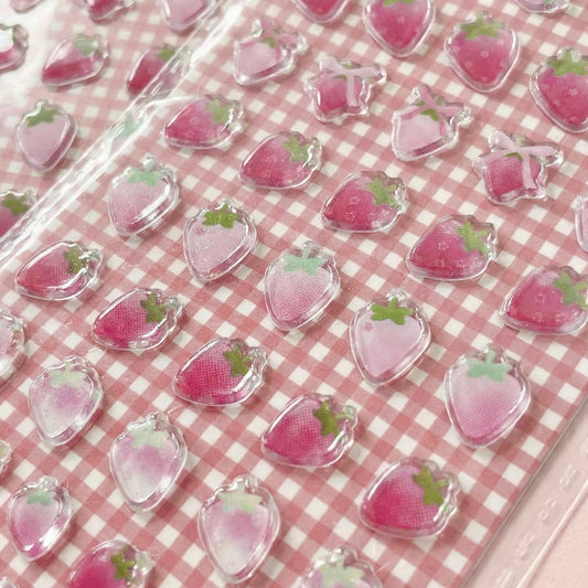 3D Glass-like Epoxy Stickers | Kawaii Pinky Strawberry