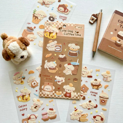 4 Sheets Sticker Set - Pets Coffee Time