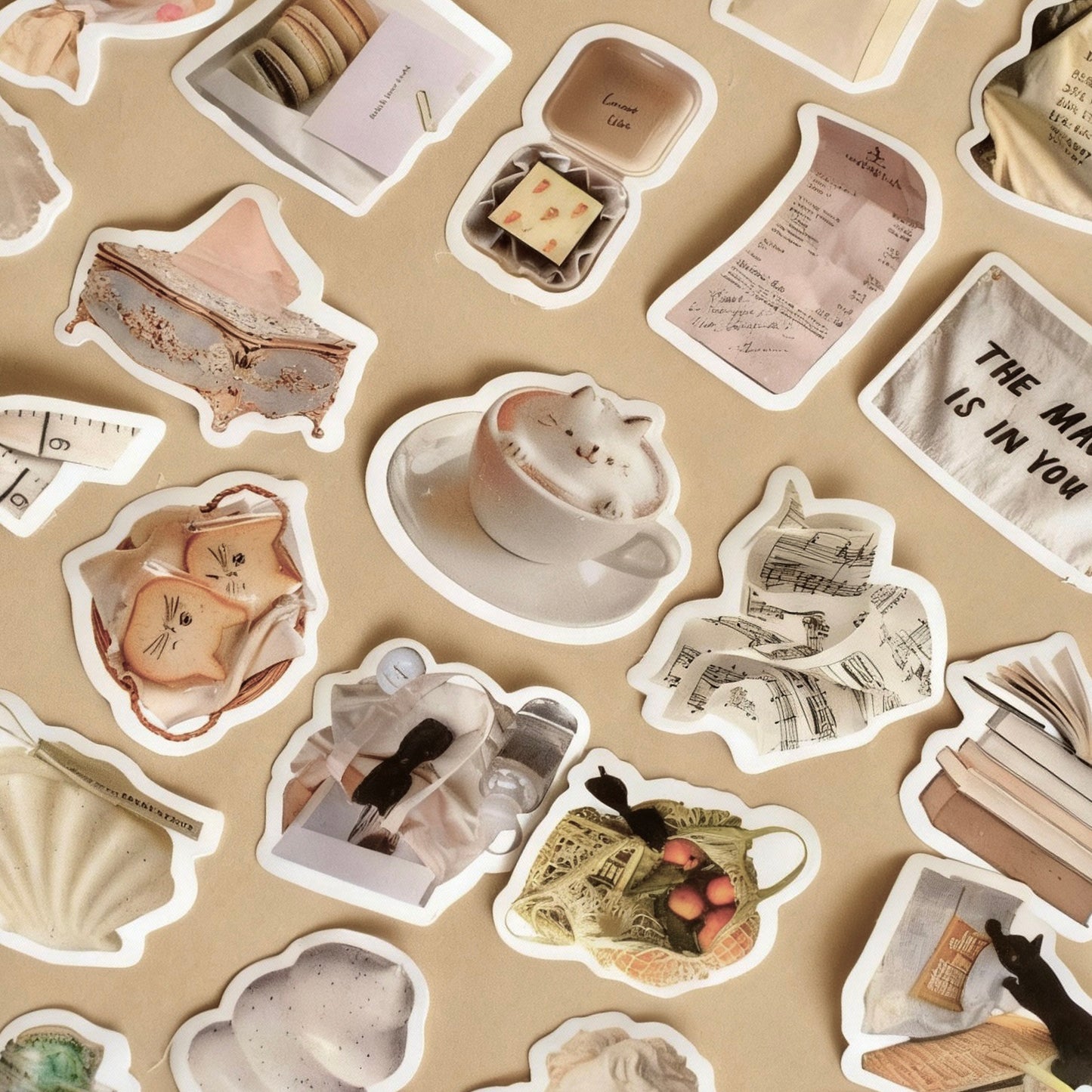 60 Pcs Individual Stickers | Beige Charm