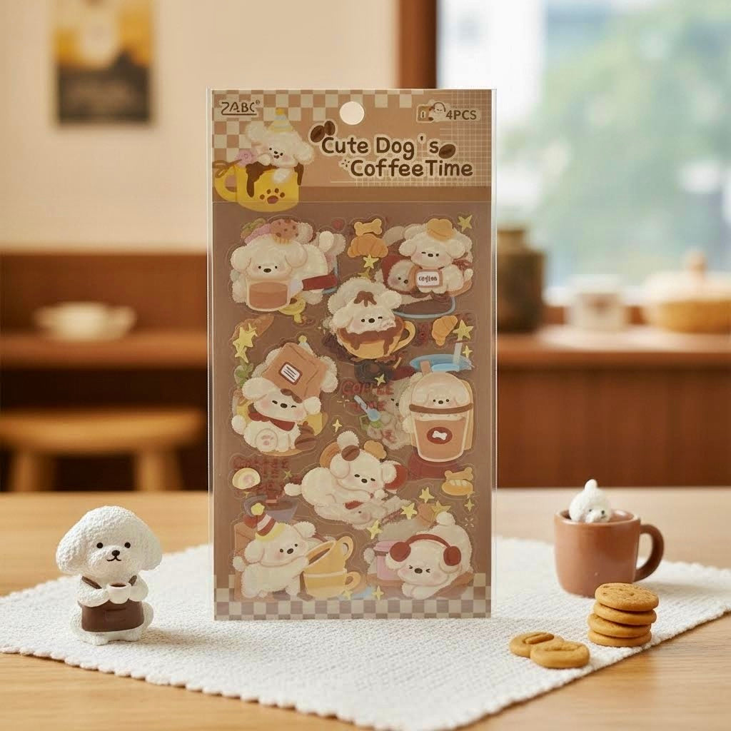 4 Sheets Sticker Set - Pets Coffee Time