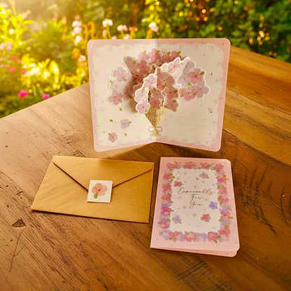 3D Pop-Up Elegant Flower Bouquet Thank You Card Greeting Card