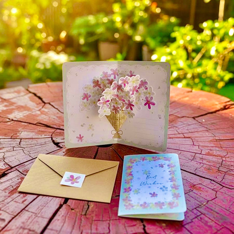 3D Pop-Up Elegant Flower Bouquet Thank You Card Greeting Card