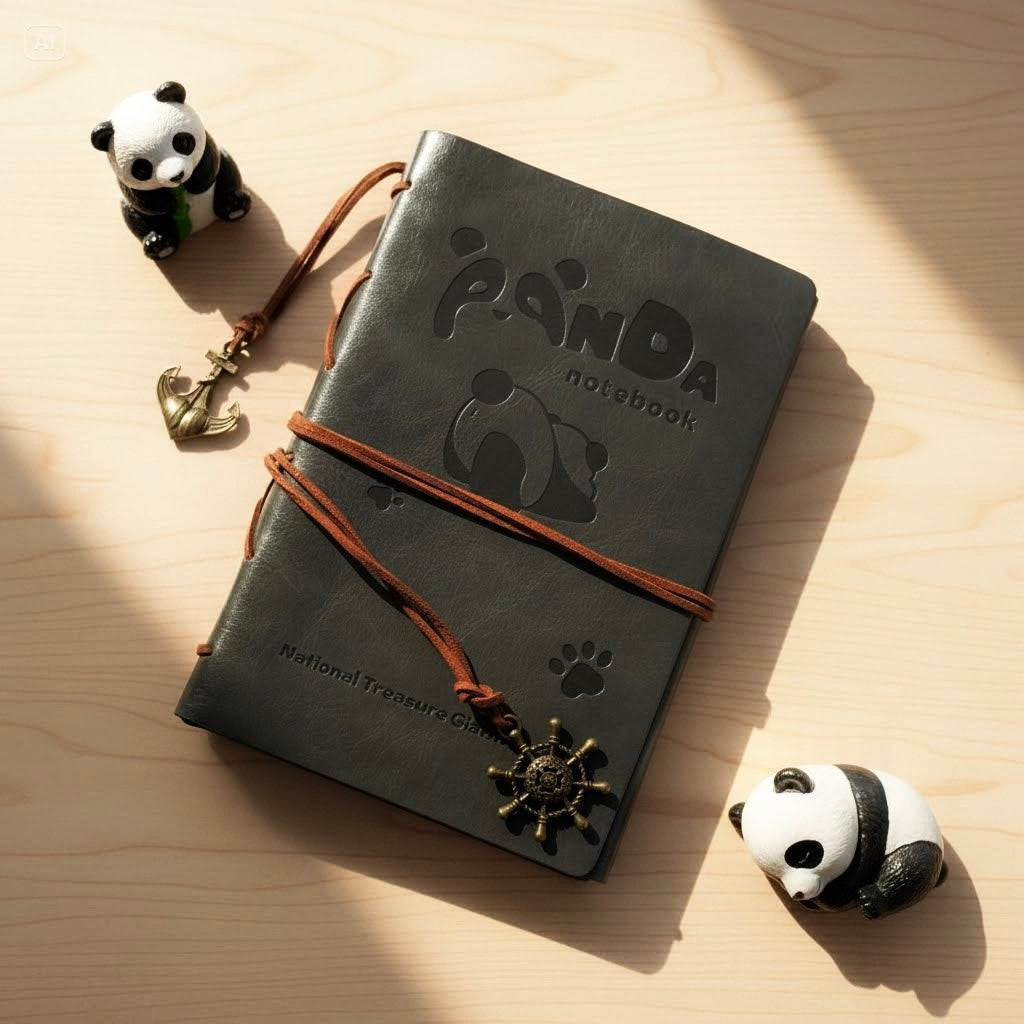 A6 | Soft PU Leather | Refillable Notebook - Panda Fun Travel Journal