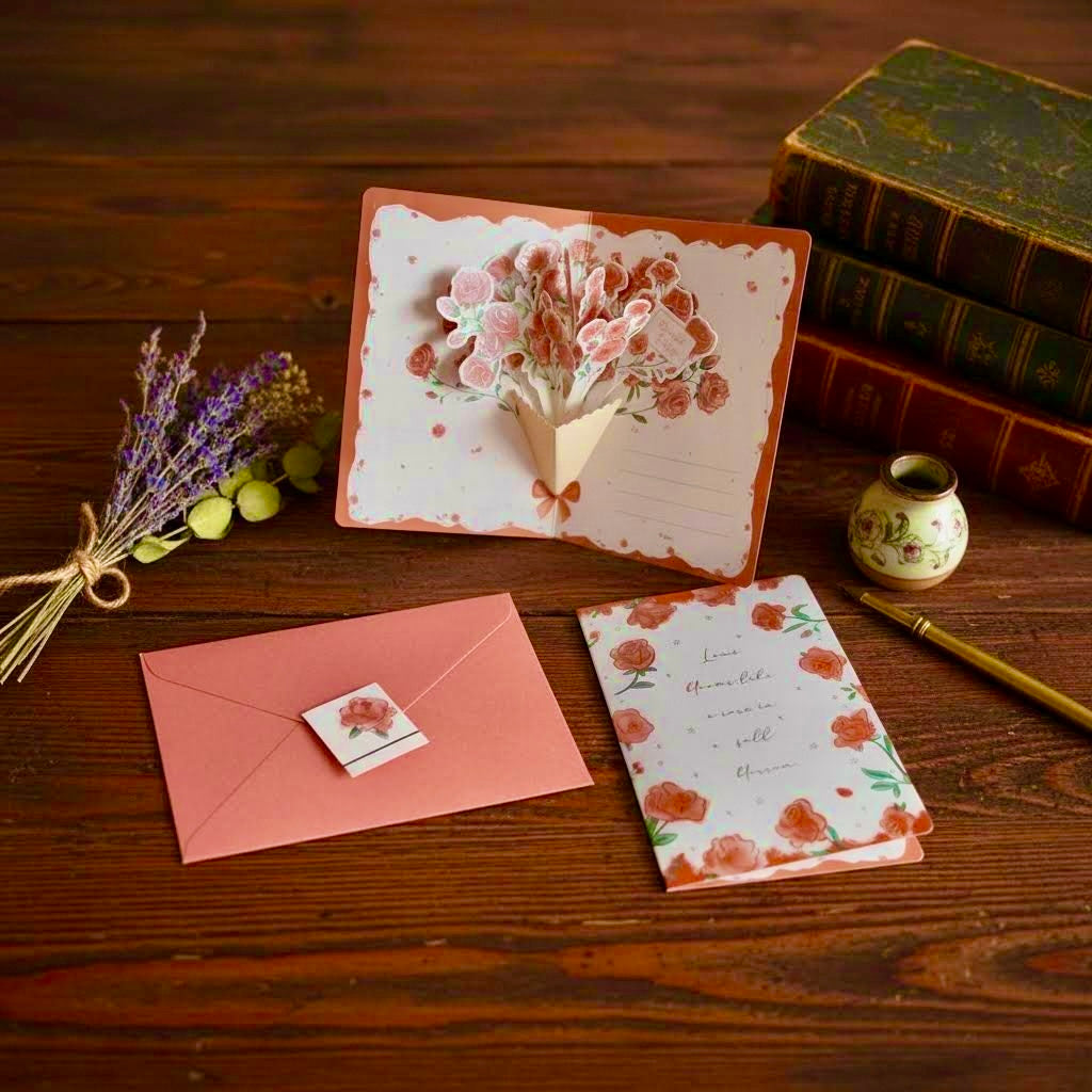 3D Pop-Up Elegant Flower Bouquet Thank You Card Greeting Card