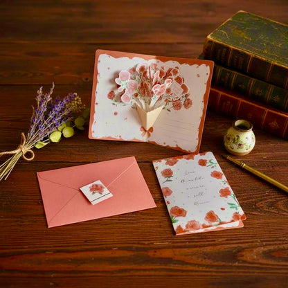 3D Pop-Up Elegant Flower Bouquet Thank You Card Greeting Card