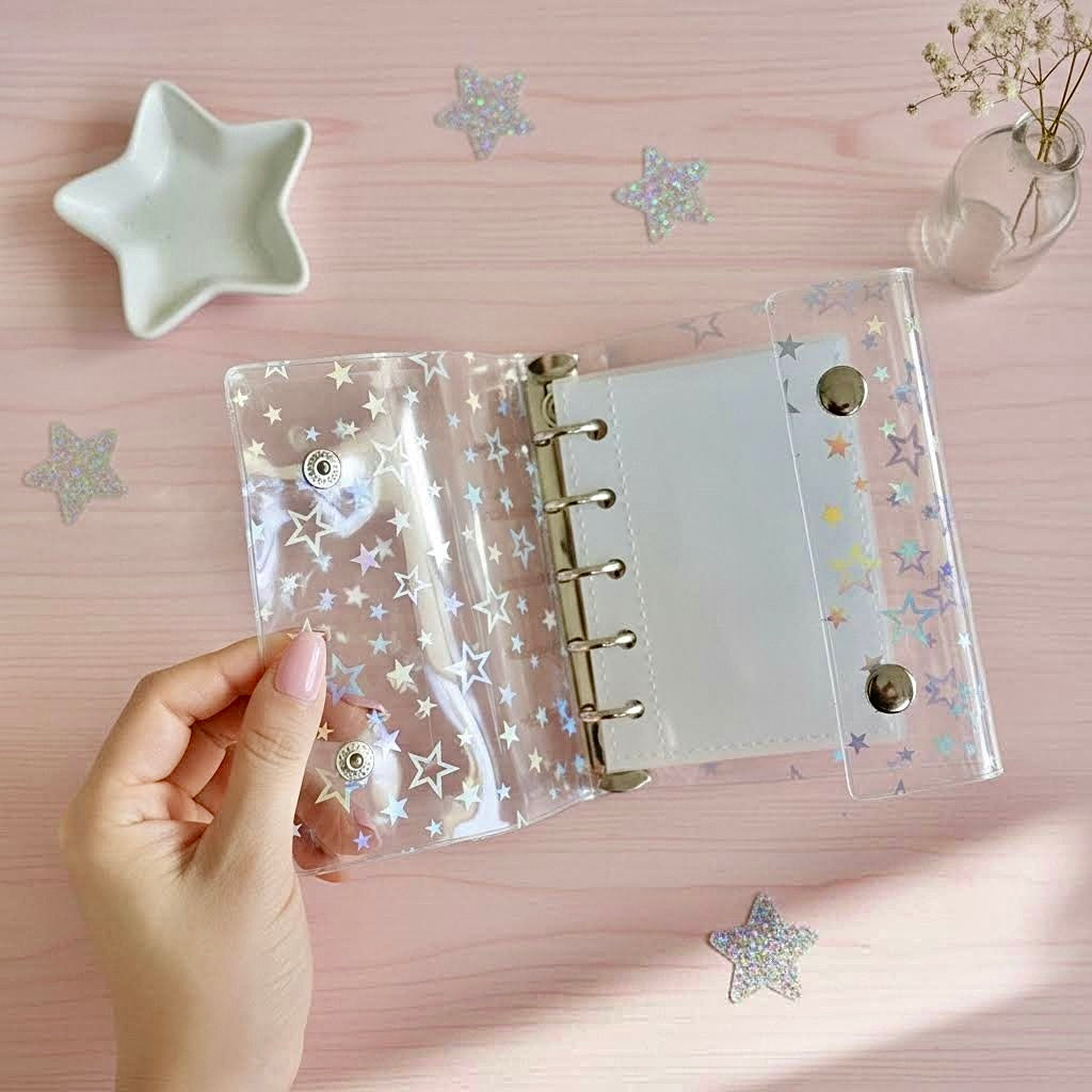 Pocket-Sized Refillable Binder and Album | Transparent PVC Cover | Sparkling Star