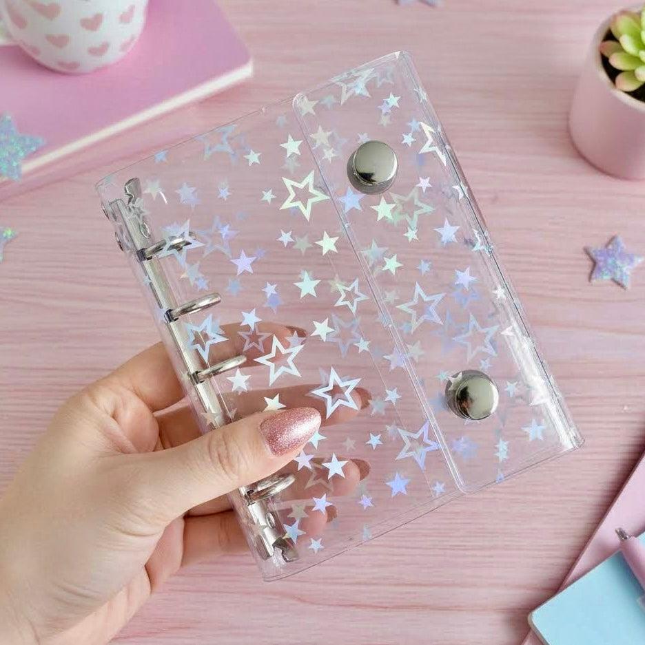 Pocket-Sized Refillable Binder and Album | Transparent PVC Cover | Sparkling Star