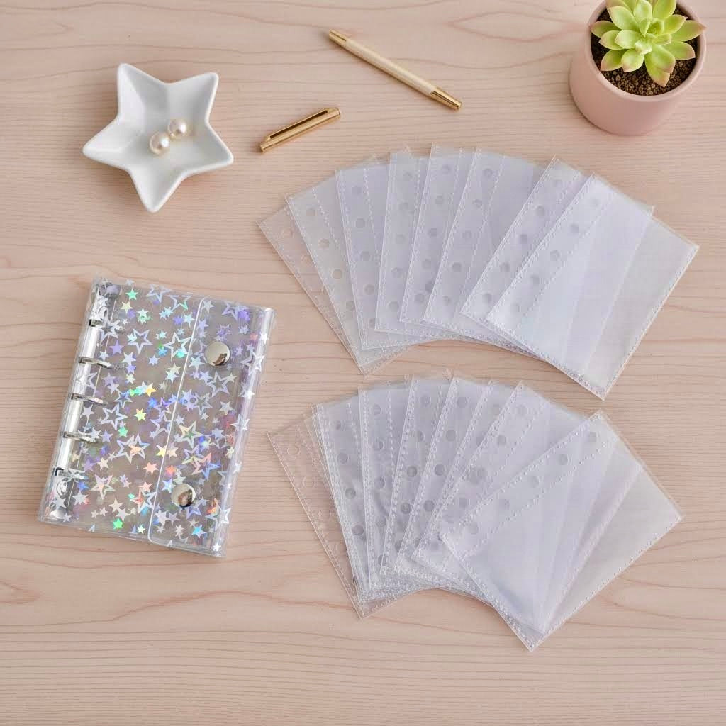 Pocket-Sized Refillable Binder and Album | Transparent PVC Cover | Sparkling Star