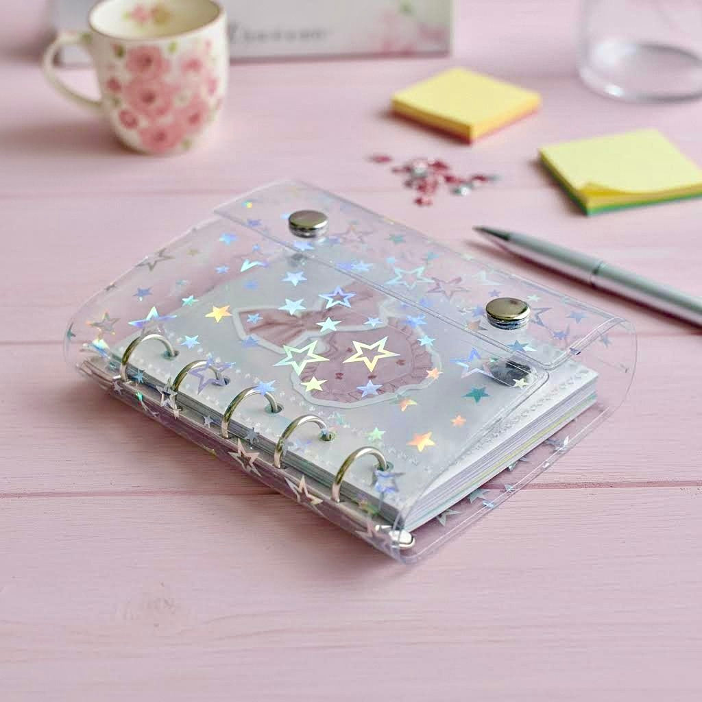 Pocket-Sized Refillable Binder and Album | Transparent PVC Cover | Sparkling Star