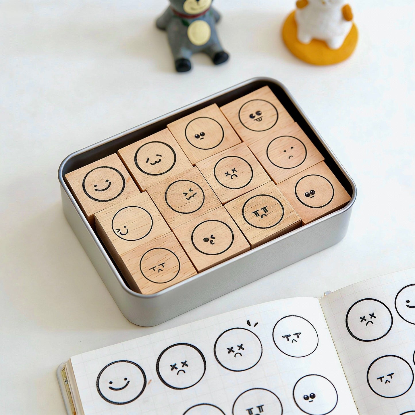 Beech Wood Stamp - Fun Emotions Set Journal Stamp