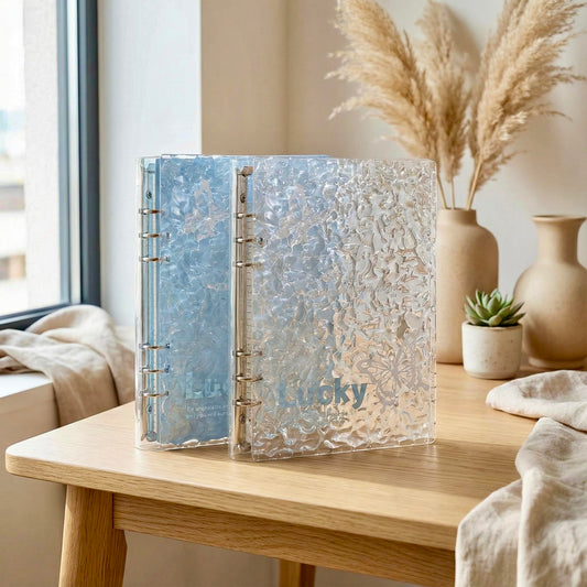 A5 Refillable Notebook | Acrylic Hardcover | Crystal Blue Waves Binder Notebook