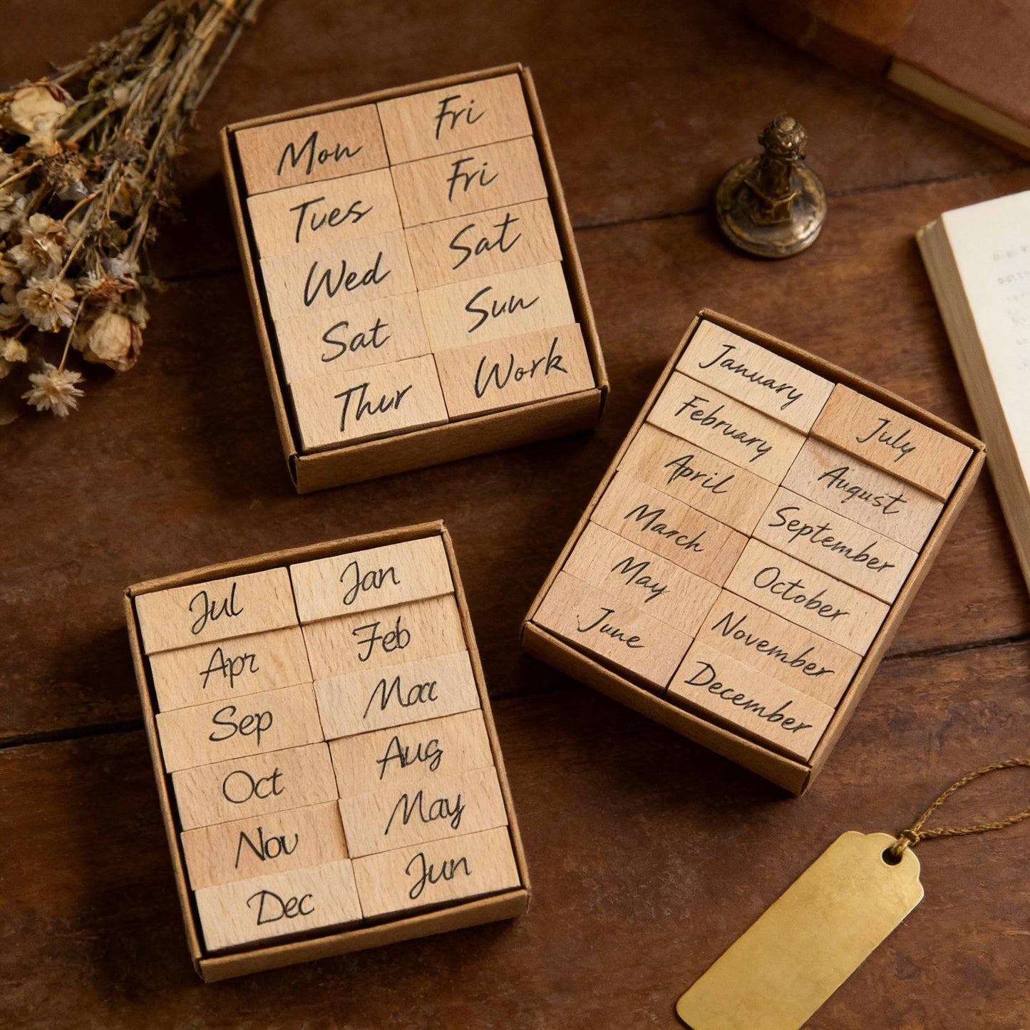 Natural Wood Stamp  - Month and Week Collection