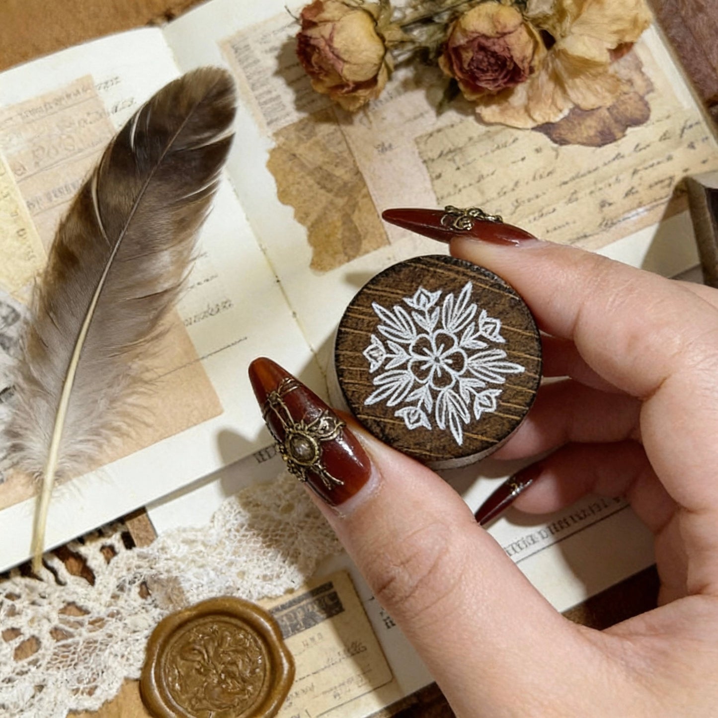 8 Beech Wood Stamp Set - Kaleidoscope Floral Journal Stamp