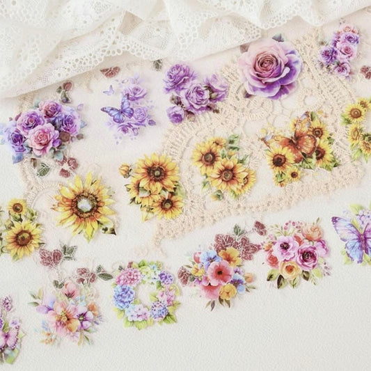 Pre-Die-Cut Clear Decorative Tape - Flower Fairyland Collection | Extra Wide