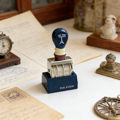 Natural Wood Stamp - Navy Blue Perpetual Date Roller Stamp