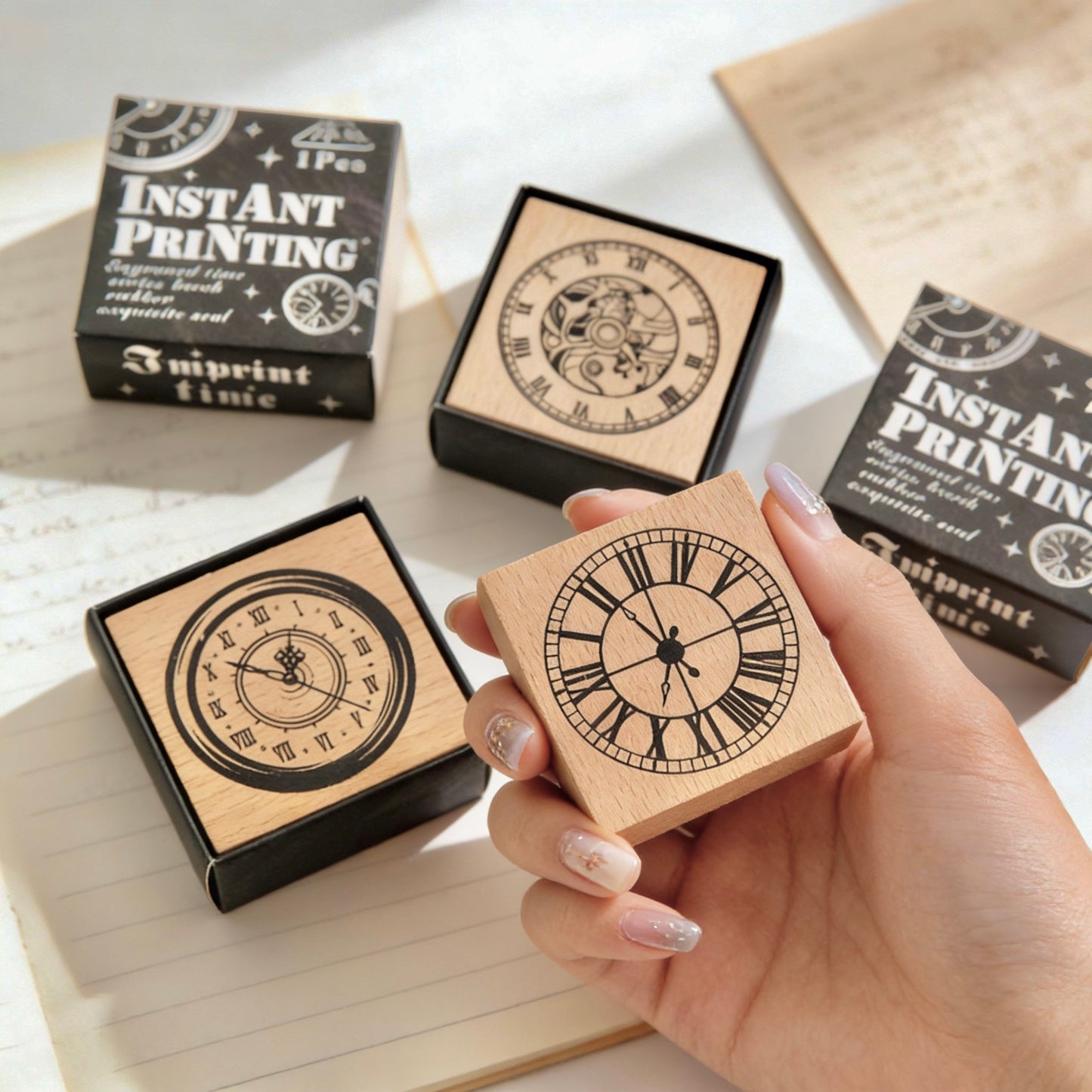 Beech Wood Stamp - Engraving Time Series Journal Stamp