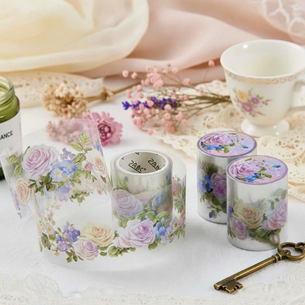 Pre-Die-Cut Clear Decorative Tape - Flower Fairyland Collection | Extra Wide