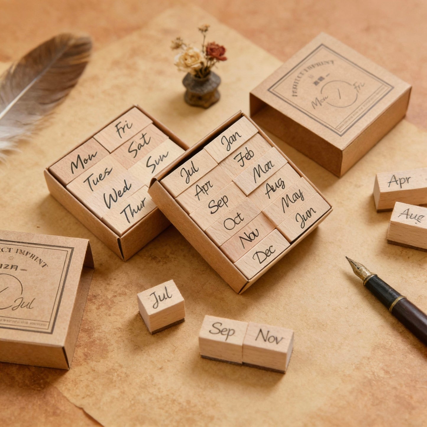 Natural Wood Stamp  - Month and Week Collection