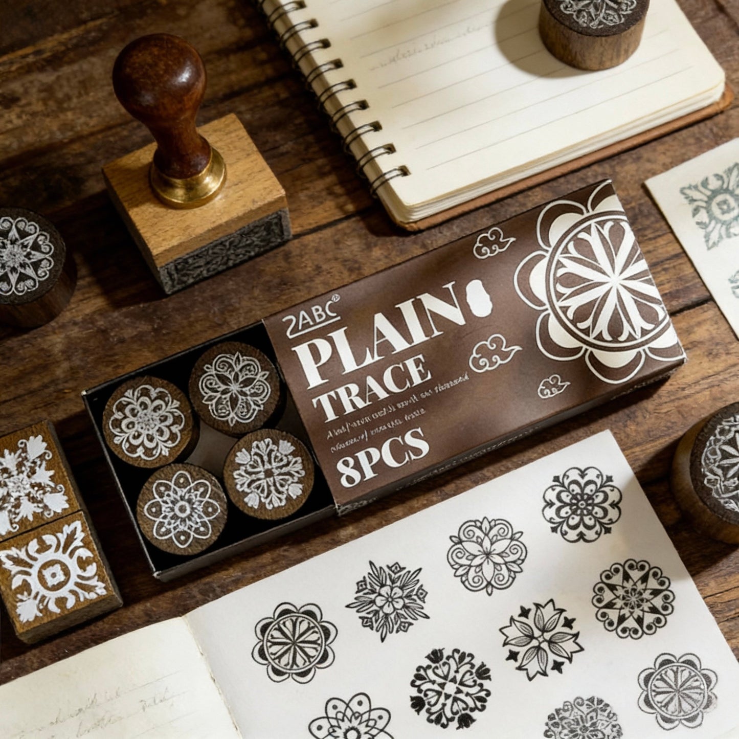 8 Beech Wood Stamp Set - Kaleidoscope Floral Journal Stamp