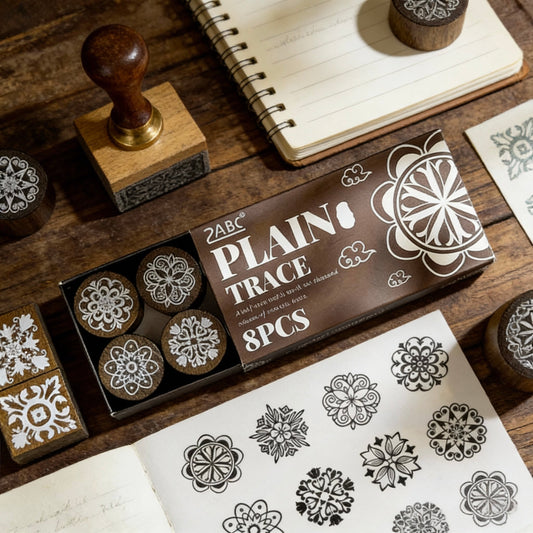 8 Beech Wood Stamp Set - Kaleidoscope Floral Journal Stamp