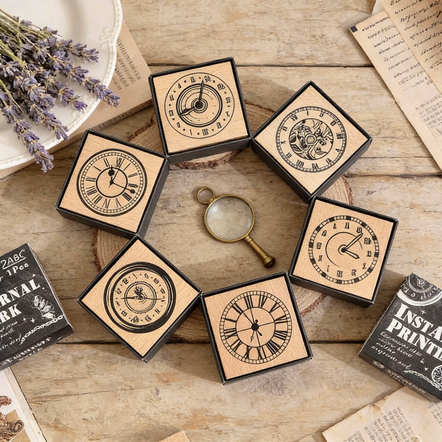 Beech Wood Stamp - Engraving Time Series Journal Stamp