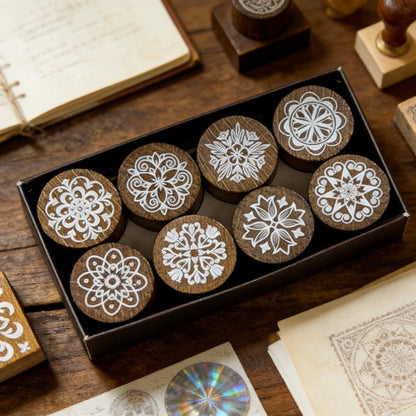 8 Beech Wood Stamp Set - Kaleidoscope Floral Journal Stamp