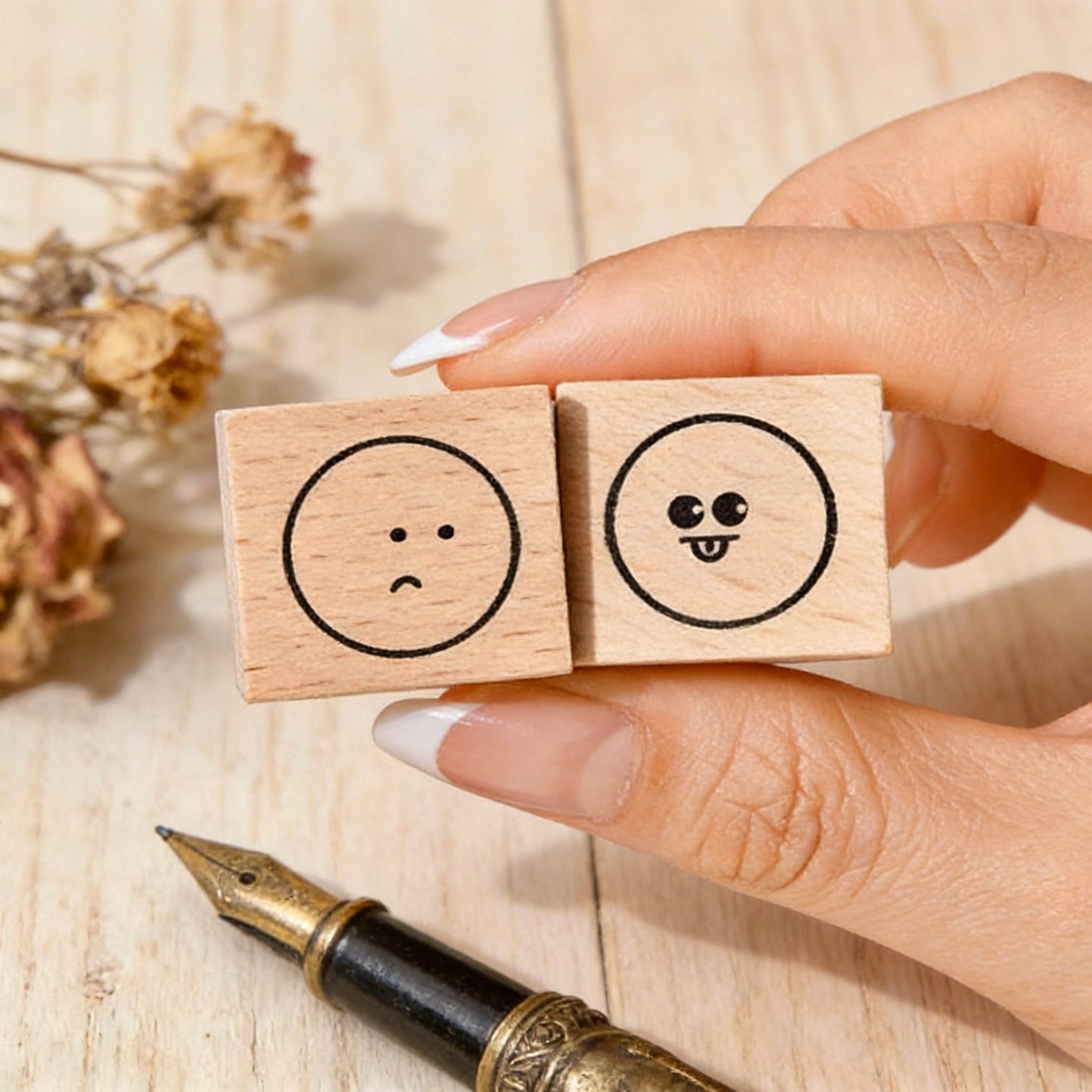 Beech Wood Stamp - Fun Emotions Set Journal Stamp
