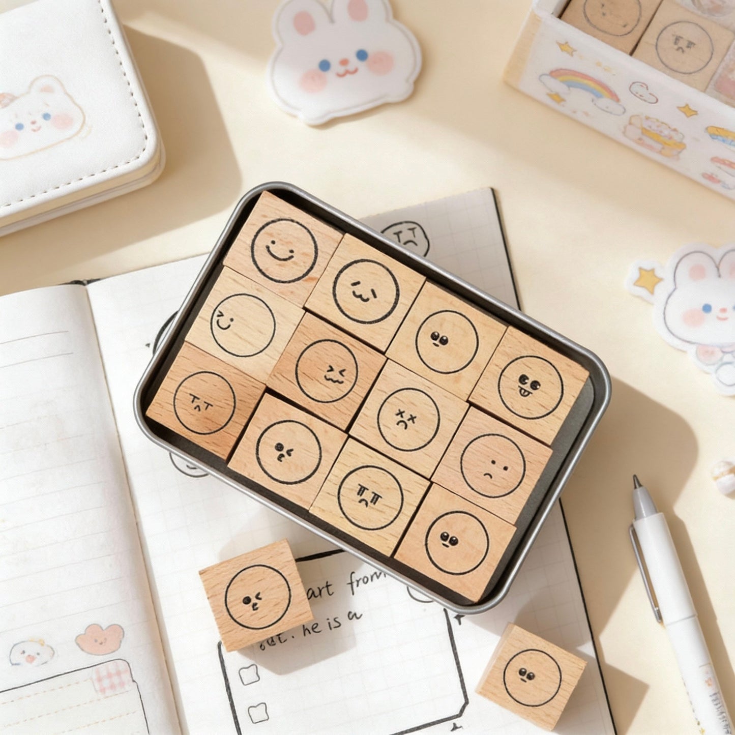 Beech Wood Stamp - Fun Emotions Set Journal Stamp