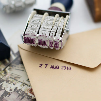 Natural Wood Stamp - Navy Blue Perpetual Date Roller Stamp