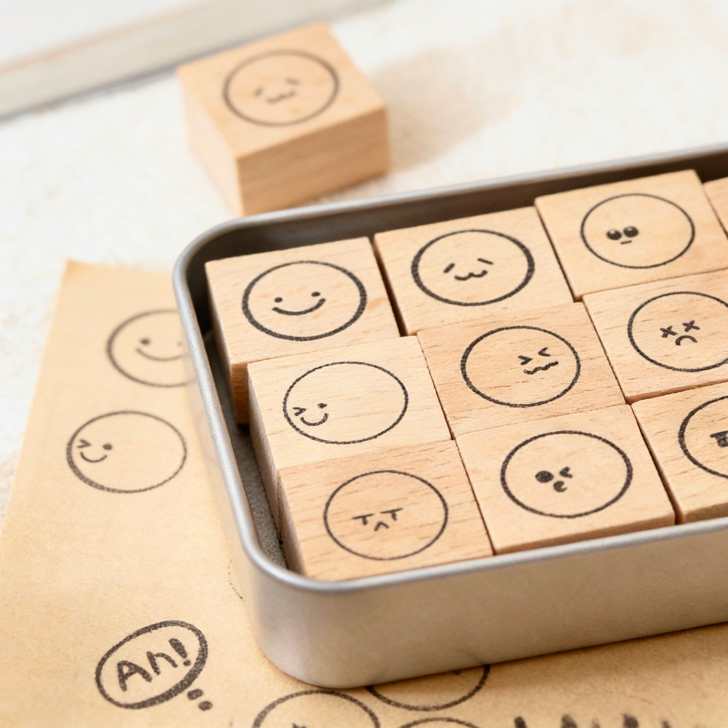 Beech Wood Stamp - Fun Emotions Set Journal Stamp