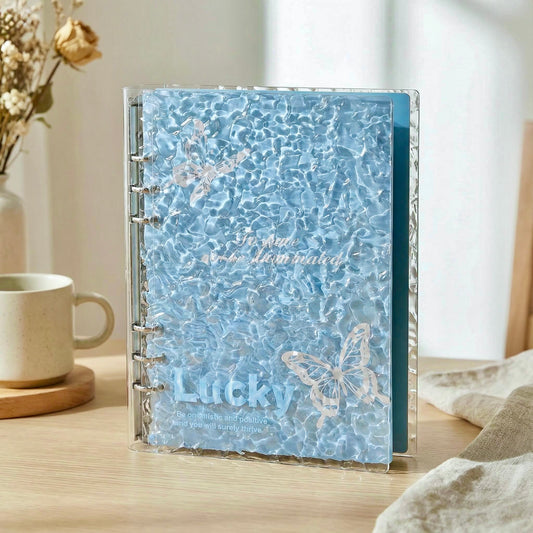A5 Refillable Notebook | Acrylic Hardcover | Crystal Blue Waves Binder Notebook