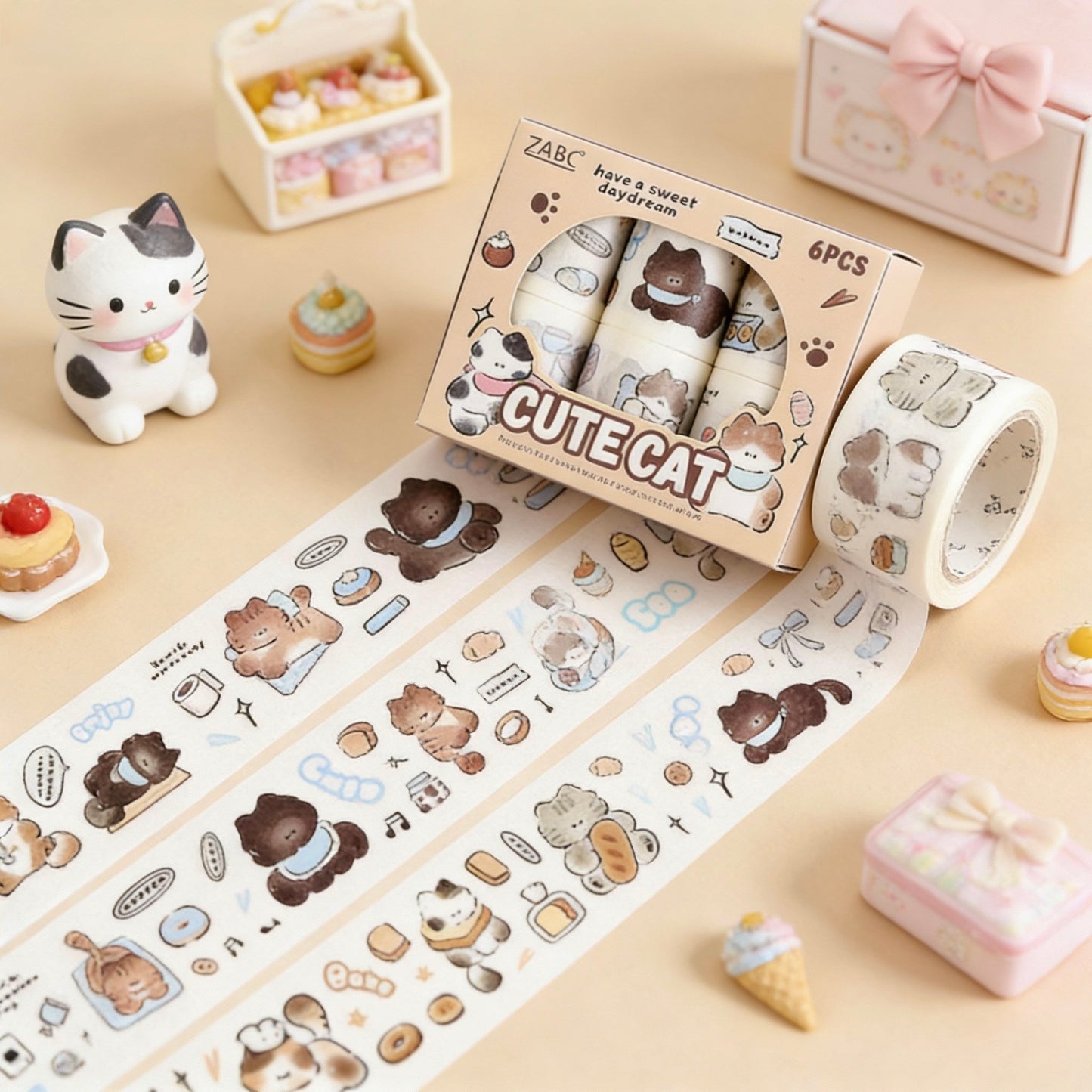 6-Pack Wide Washi Set | The Chubby Kitties | Extra Wide Pre-Die-Cut