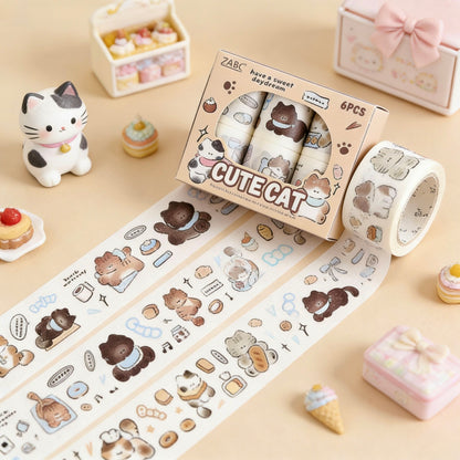 6-Pack Wide Washi Set | The Chubby Kitties | Extra Wide Pre-Die-Cut